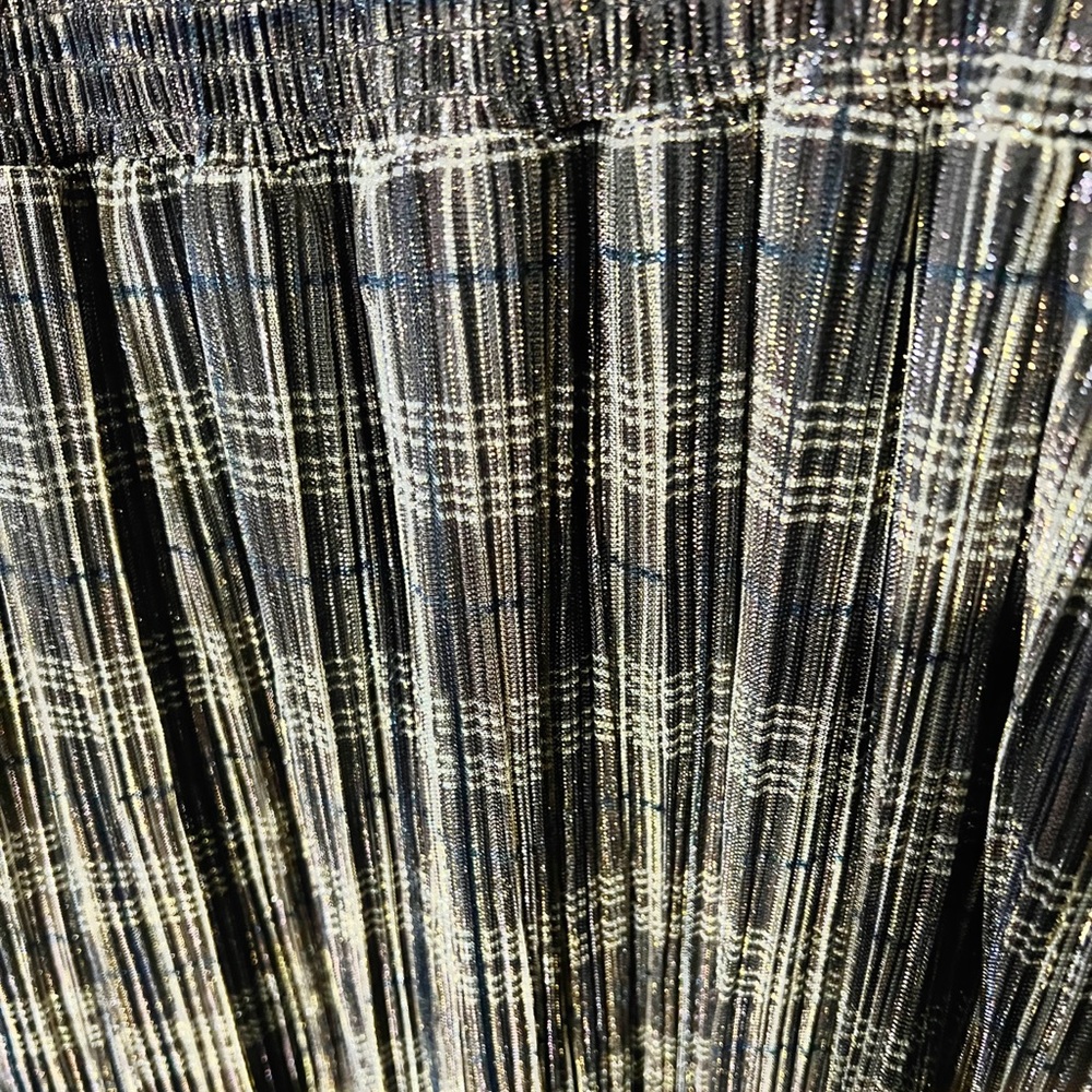 Knox Rose Plaid Metallic Shimmer Peasant Midi Dress Brown Gold Size M Pockets - Picture 7 of 7